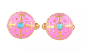 Turquoise 14K Gold Plated Art Deco Enameled Cufflinks - Picture 1 of 5