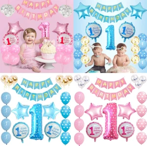 First birthday Decoration 1st Balloon Baby Boys Baby Girl Pink Boy Banner Number - Picture 1 of 21