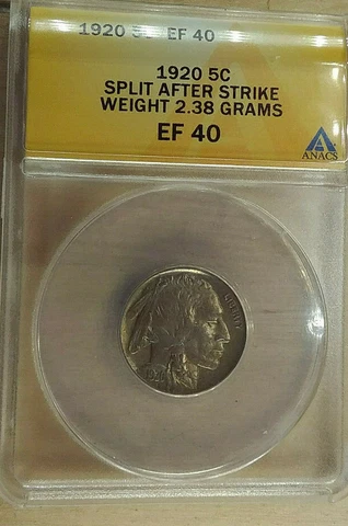 1920 Buffalo Nickel Split Planchet After Strike ANACS  EF40 Cover