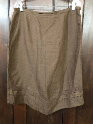 Willi Smith 100% Linen Skirt Brown Size 14 EUC Foto 1 de 4