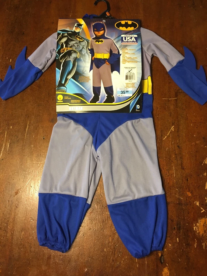 NUEVO CON ETIQUETAS Disfraz BATMAN Niño Pequeño Talla 2-4 para Máscara Azul/Gris Rubíes de 1-2 Años Foto 1 de 4