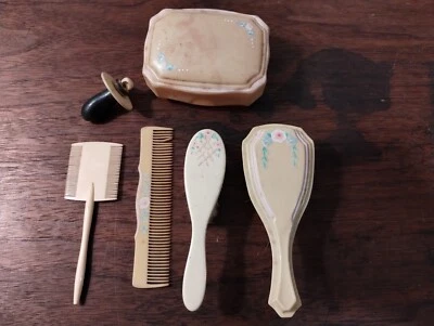 Vintage 1920's Ivory Celluloid 6 Piece Baby Hair Brush Comb & Soap Dish Set 💯YO - Image 1 of 4