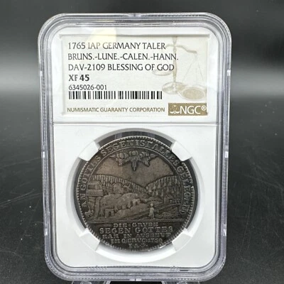 1765 Germany 1 Thaler Brunswick Luneburg George III Blessing Of God Mine NGC 45 - Image 1 of 4