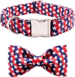 Lionet Paws Cotton Dog Collar with Bowtie SIZE M - Picture 1 of 7
