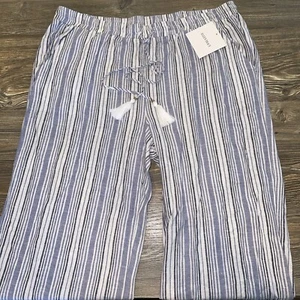 Ellen Tracy Linen Pants Women’s Large Blue White Striped Boot Leg Pull On. Y - Picture 1 of 7