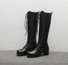 Women's Lolita Chunky Heels Shoes Mid-Calf Knight Boots Zipper Lace Up 46 47 48