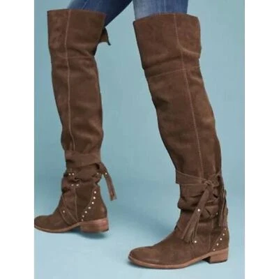 See By Chloe Dasha Boots Over the Knee Brown Suede Studded 36.5 / 6.5 - Image 1 of 4