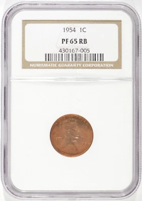 1954 Proof Lincoln Wheat Cent 1c NGC PF65 RB Red-Brown 430167-005 - Image 1 of 4