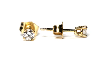 New!! Solid 14K Yellow Gold .20 CT TW Natural Diamond I-3 / G-H Stud Earrings - Image 1 of 4