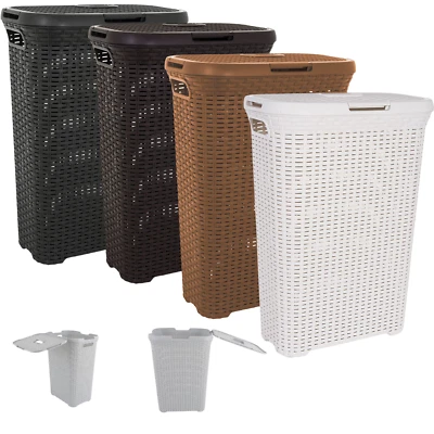 Curver Wäschekorb Rattan Wäschebox Wäschesammler Wäschekörbe Kunststof 60/40L - Bild 1 von 3