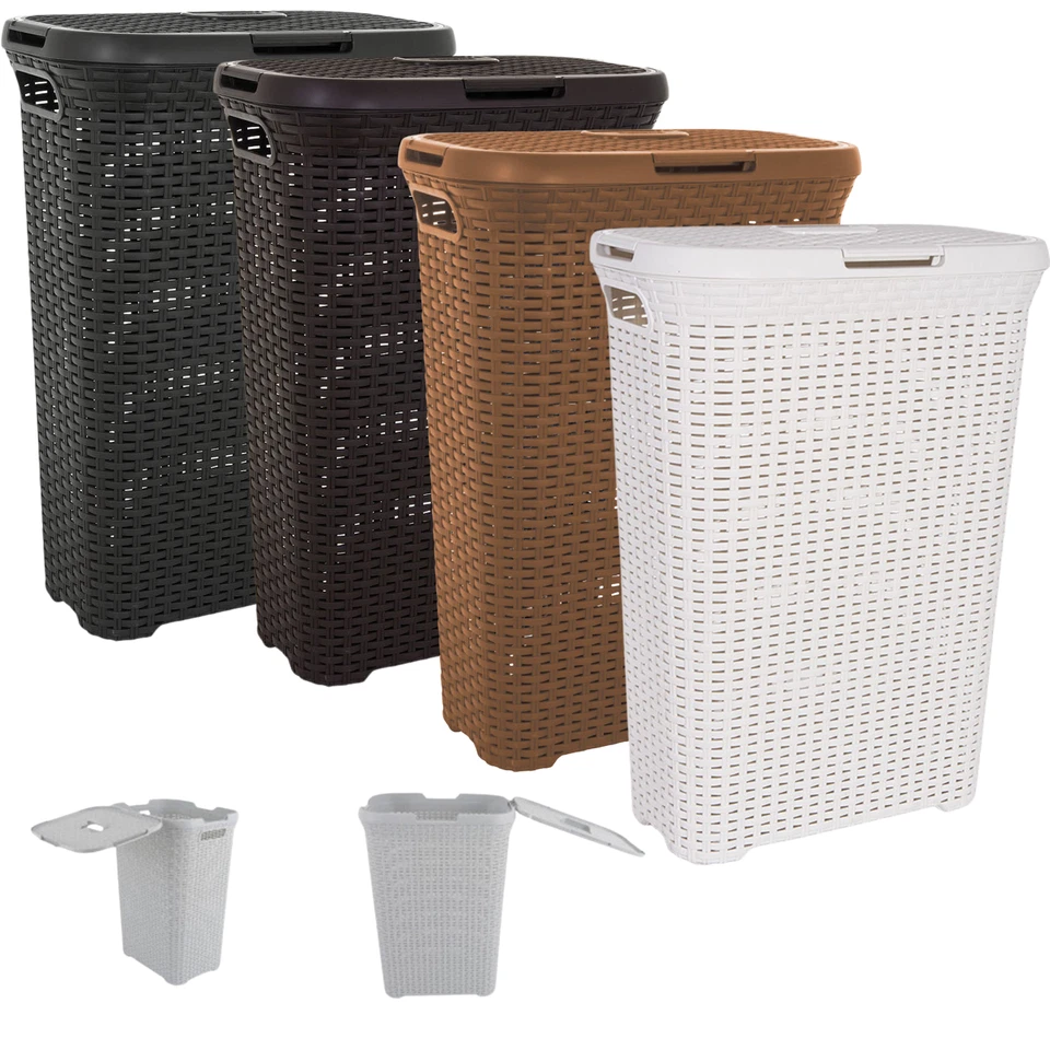 Curver Wäschekorb Rattan Wäschebox Wäschesammler Wäschekörbe Kunststof 60/40L - Bild 1 von 3