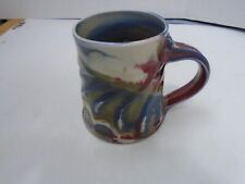 Pottery Coffee Tea Mug Cup Handmade Kiln Glazed Ceramic blue red Artisan signed