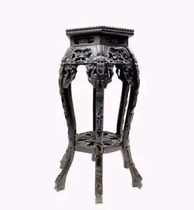 Rare Antique Chinese Handcarved Stool or Plant Stand - Deeply carved Legs - Picture 1 of 8