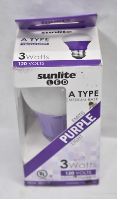 Sunlite LED 3W Purple Light Medium Base A Type Non Dimmable 120V 80132 - Image 1 of 4