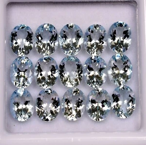 15.50 Cts Natural Aquamarine Oval Cut 8x6 mm Lot 15 Pcs Lustrous Loose Gemstones - Picture 1 of 6