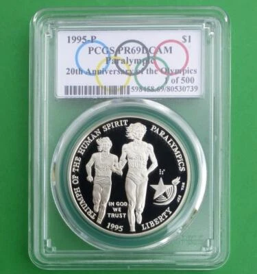 1995 PCGS PR 69 D-Cam Atlanta Olympics Paralympics Track Silver Dollar, 1 of 500 - Image 1 of 4