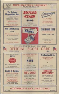Mai 1947 Chicago White Sox @ Washington Senators Scorekarte Luke Appling HOF - Bild 1 von 4