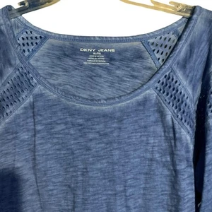 DKNY Jeans Oberteil T-Shirt Blau Strick Langarm XL Bin73 - Bild 1 von 3