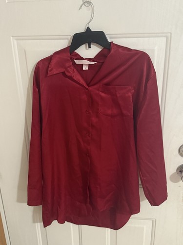 UNDERCOVER Abito camicia da notte Victorias Secret rosso raso con bottoni taglia S