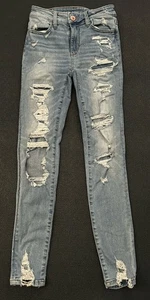 American Eagle Next Level Stretch Ripped Distressed Skinny Jeans Size 0 - Picture 1 of 8