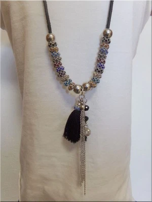 Neu lange Echtlederkette Straßrondelle Anhänger Magnetverschluß Handmade Unikat - Bild 1 von 4