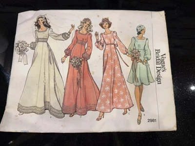 LOVELY Vintage 1970s WEDDING BRIDESMAID DRESS VOGUE Sewing Pattern #2981size 10 - Image 1 of 4