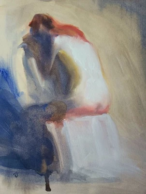 J M Johnson - Figura femenina abstracta expresiva contemporánea original gouache Foto 1 de 4