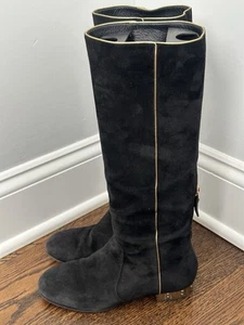 VINTAGE CHANEL BLACK SUEDE KNEE HIGH BOOTS WITH CHANEL BAG - Picture 1 of 14