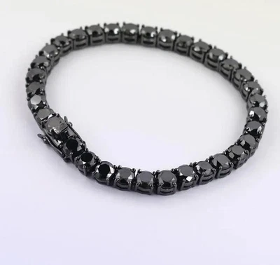 Mens Tennis Bracelet 5mm Lab-Created Black Diamond 14K Black Gold Plated 8Inch - Image 1 of 4