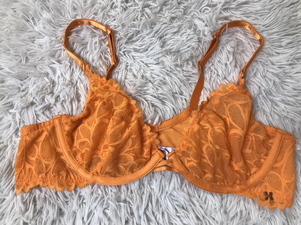 Savage X Fenty para mujer talla 40C encaje transparente con aros cierre trasero sin forro naranja Foto 1 de 4