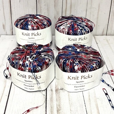 KNIT PICKS Sparkles Ladder Ribbon Yarn Firecracker 100% Nylon Lot of 2+ Skeins - Image 1 of 4