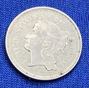 1865 United States Nickel Three-Cent Piece Very Fine Condition (1965-1889) - Picture 1 of 6