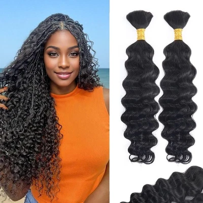 Boho Braids Human Hair Extensions 100g 18 Inch Deep Wave Bulk No Weft Bundles - Image 1 of 4