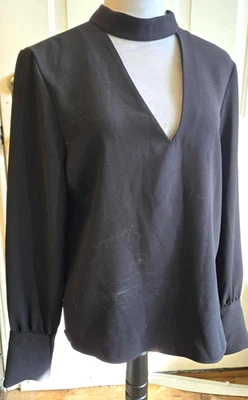 Zara 女式衬衫上衣女式 Med 黑色商务职业办公室经典派对 B750 — 第 1/4 张图片