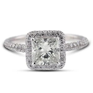 2 1/4ct D VS2 Princess Natural Certified Diamonds 18k Gold Halo Side Stone Ring - Picture 1 of 10