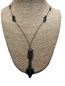 Vintage Sterling Silver Y Necklace Black Onyx Glass Beads Estate Adj 20-23" - Picture 1 of 4