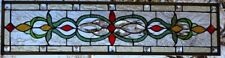Stained Glass Transom window hanging 31 3/4X 9   incl hooks Brass Frame