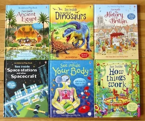 Lot 6 USBORNE SEE INSIDE BOOKS Dinosaurs Body Ancient Egypt Britain Space HB L3 - Imagen 1 de 8