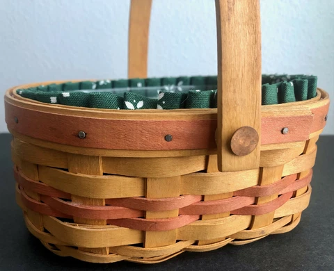1998 LONGABERGER Basket w/ Swing Handle, Liner & Protector, Pink Accents 8x6x4" Cover