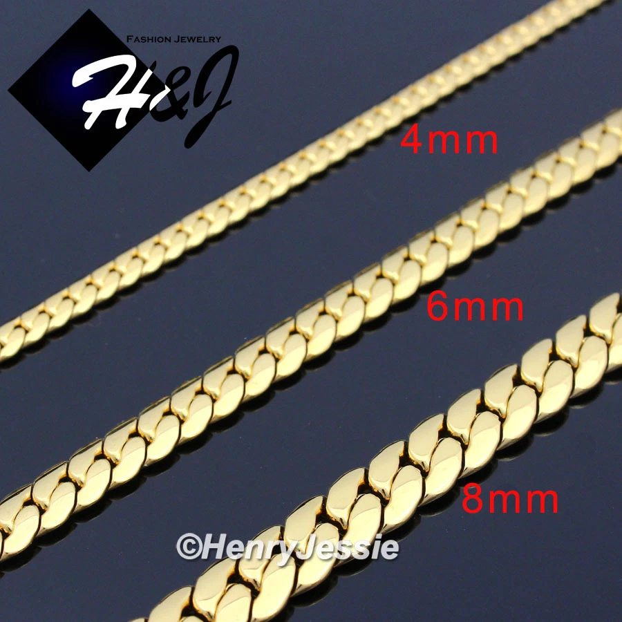 18-40"MEN Stainless Steel 3/4/5/6/8mm Gold Plated Miami Cuban Chain Necklace*155 - Image 1 of 4