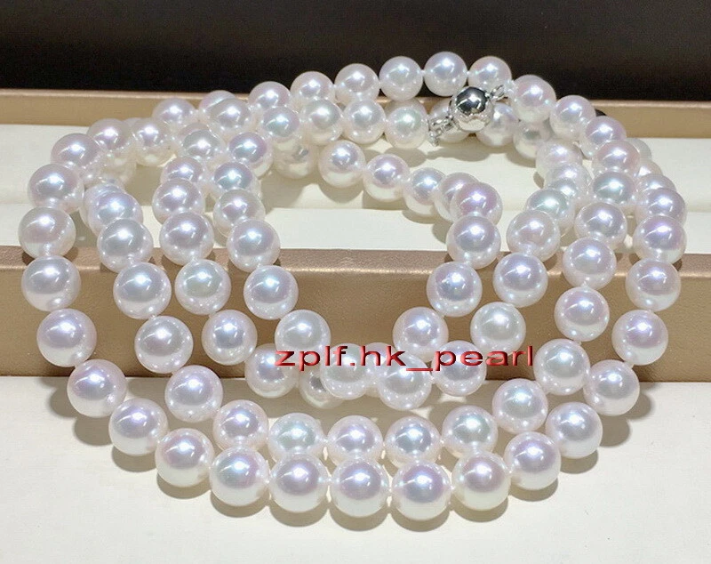 LONG AAAAA 48"9-10mm REAL natural round south sea WHITE pearl necklace 14K gold Foto 1 de 1