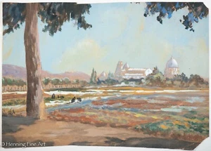 Hermosa pintura antigua gouache de Pisa, Italia torre inclinada y catedral BIEN - Imagen 1 de 7