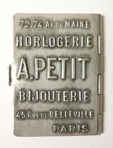 Petit Almanach 1926 publicitaire métal blanc Bijouterie PETIT à Belleville Paris - Picture 1 of 4