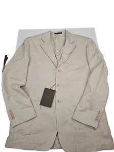 Tasso Elba Size Medium Tan Sport Coat Blazer 3 Button Linen Silk Blend T - Picture 1 of 12