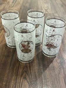 Vintage Set Of 4 Anchor Hocking Frosted Drinking Glasses Butterfly & Rose 6” - Picture 1 of 6