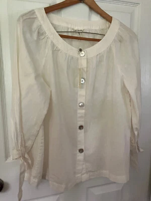 Max Studio Blanco Lino/Algodón Botones 3/4 slvs Camiseta Blusa Túnica Top M Foto 1 de 4