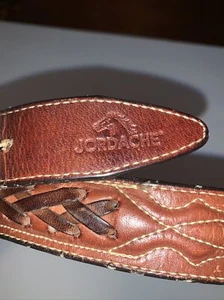 Jordache Leather Vintage Belt with Brass 1984 USA Olympic Buckle. Size 38 - Picture 1 of 6