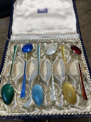 Sterling Silver Enameled Spoons From Denmark By Egon Lauridsen Set Of Six • 160.33$