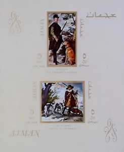 Ajman Air Post Pinturas Europeas Perros de Caza 1968 MNH** Hoja 14463 - Imagen 1 de 1