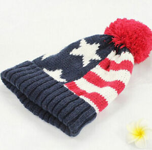 Women Ladies Winter Beanie Ski Warm Knitted Hat Cap with Faux Fur Pom Pom